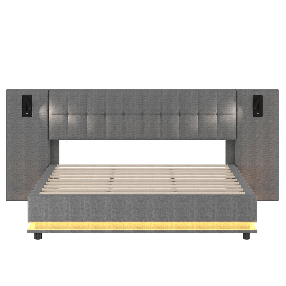 Letto-Xylo-180x200 cm-LED, spot, USB, lino grigio