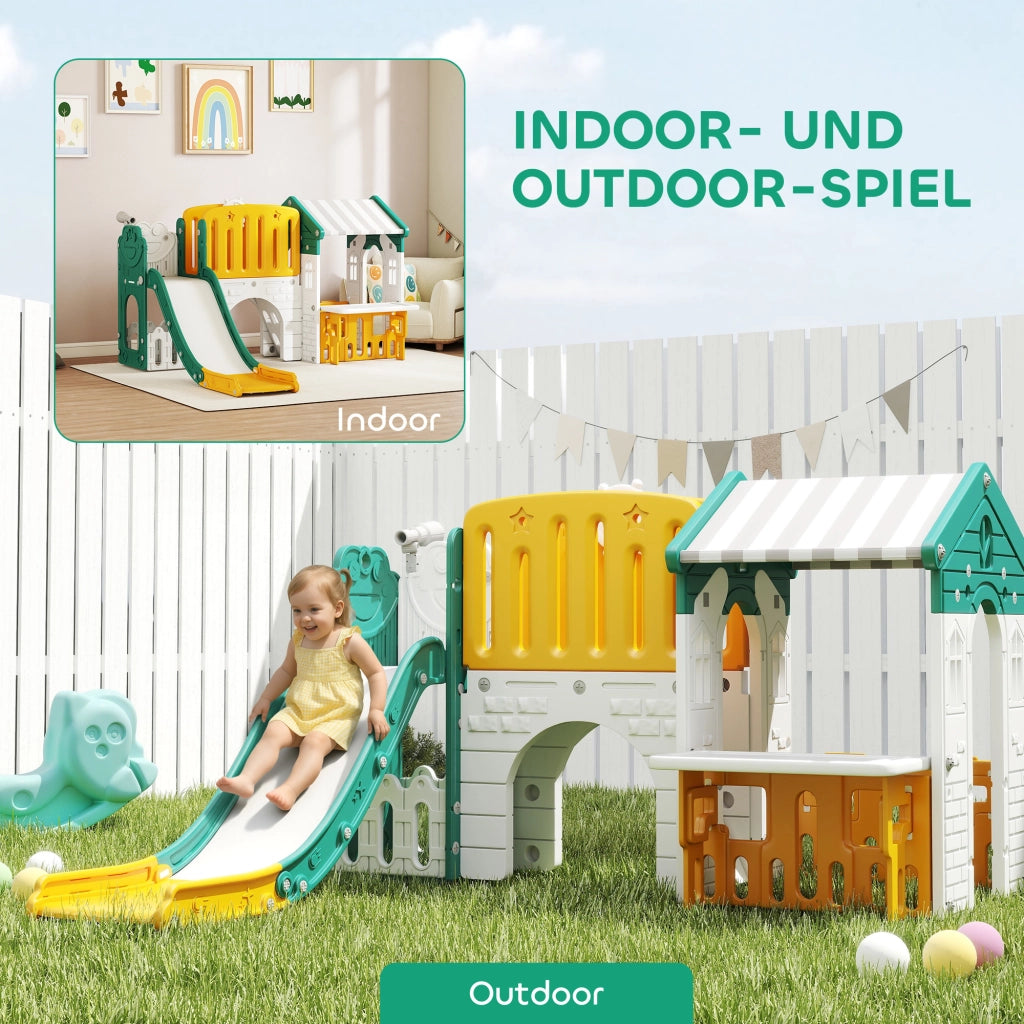 Casetta per Bambini con Scivolo e Tappeto ¨C Minimal ¨C Giallo e Verde