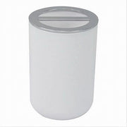 Trade Shop - Portaspazzolini Bicchiere Accessori Bagno 2 Fori Bianco Silver Contenitore 79863 -