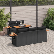 Set Divano da Giardino 6 pz con Cuscini Nero Polyrattan Acacia 3327548