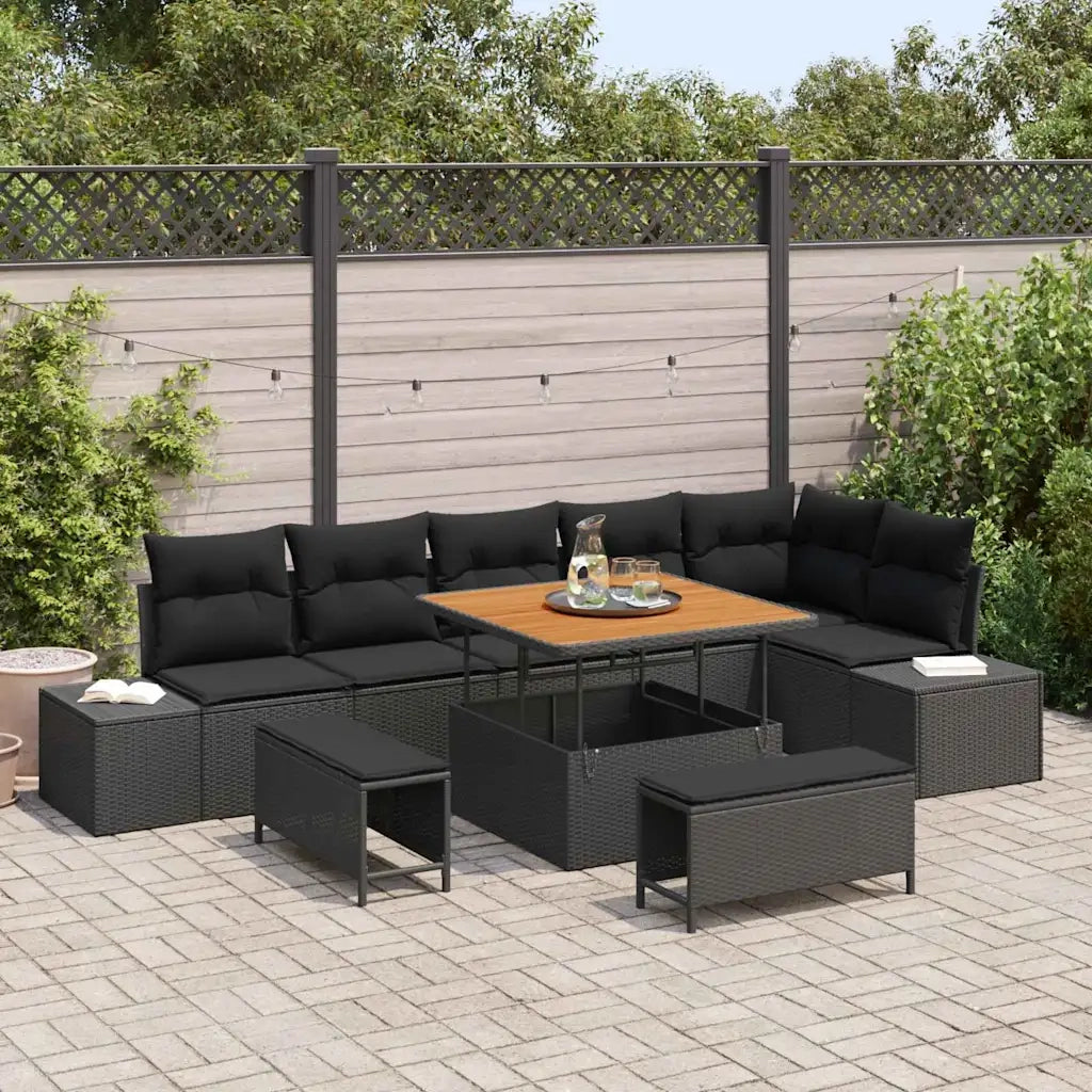 Set Divano da Giardino con cuscino 9 pcs Nero polyrattan 3362794