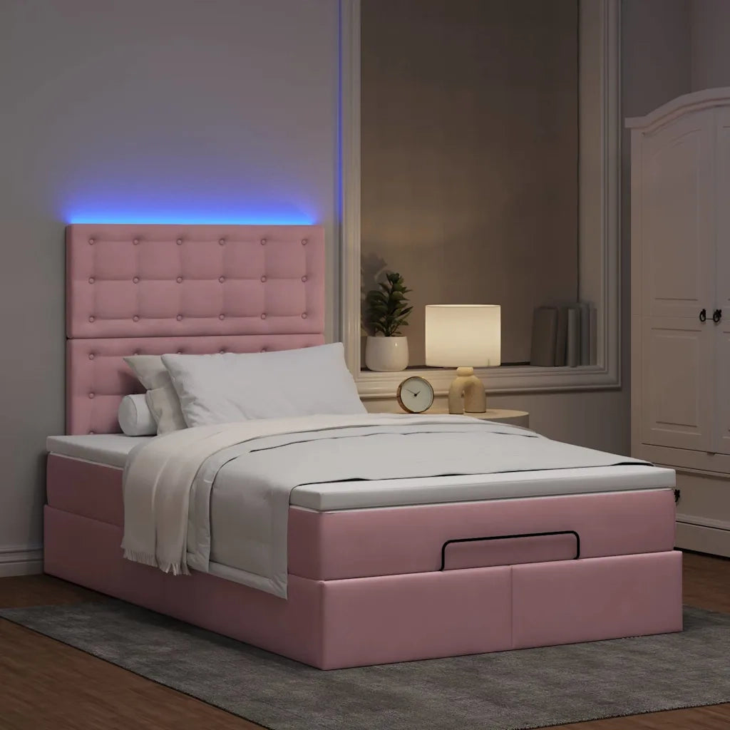 Struttura Letto Pouf con Materassi Rosa 120x190 cm Velluto 3314455