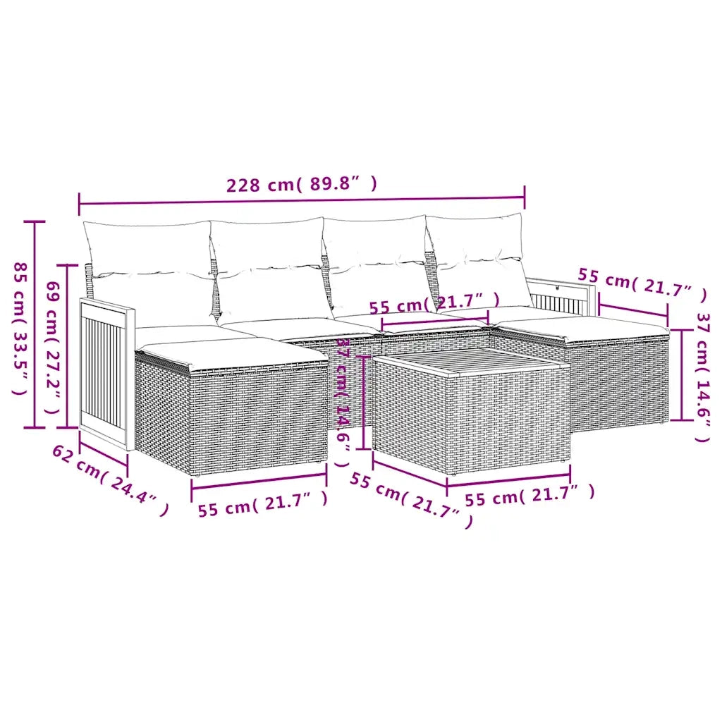 Set Divani da Giardino 7 pz con Cuscini Grigio in Polyrattan 3227909