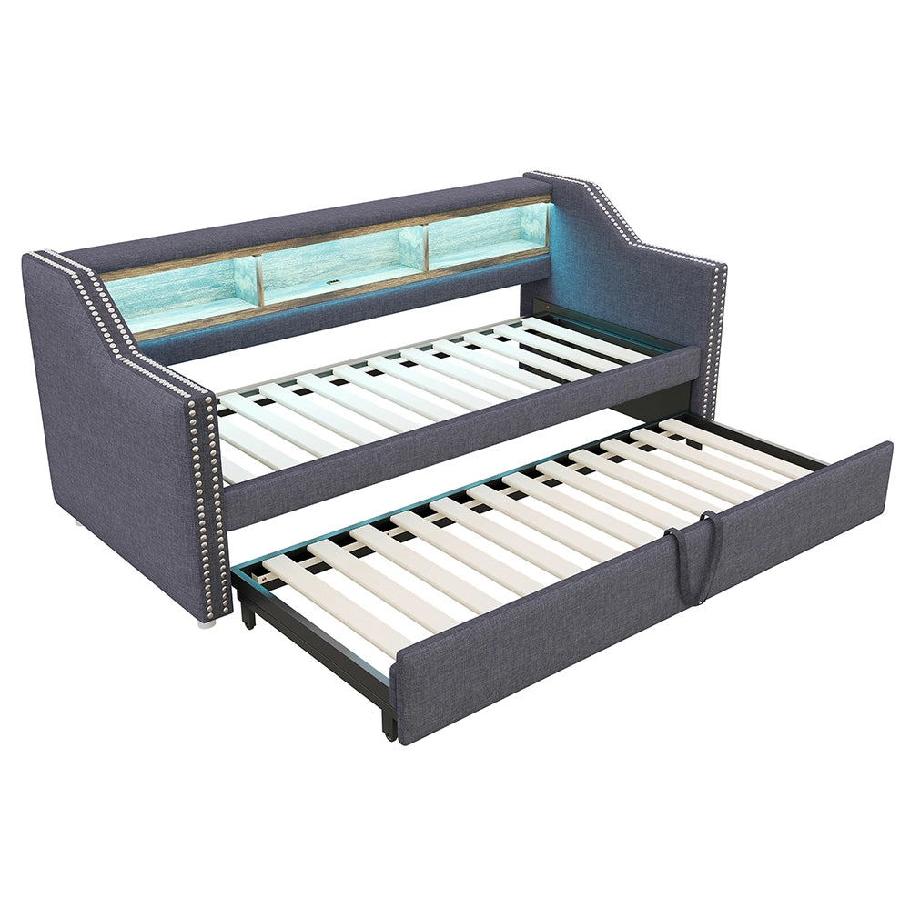 Divano letto - Xylo - 90/180x190 cm LED USB grigio scuro