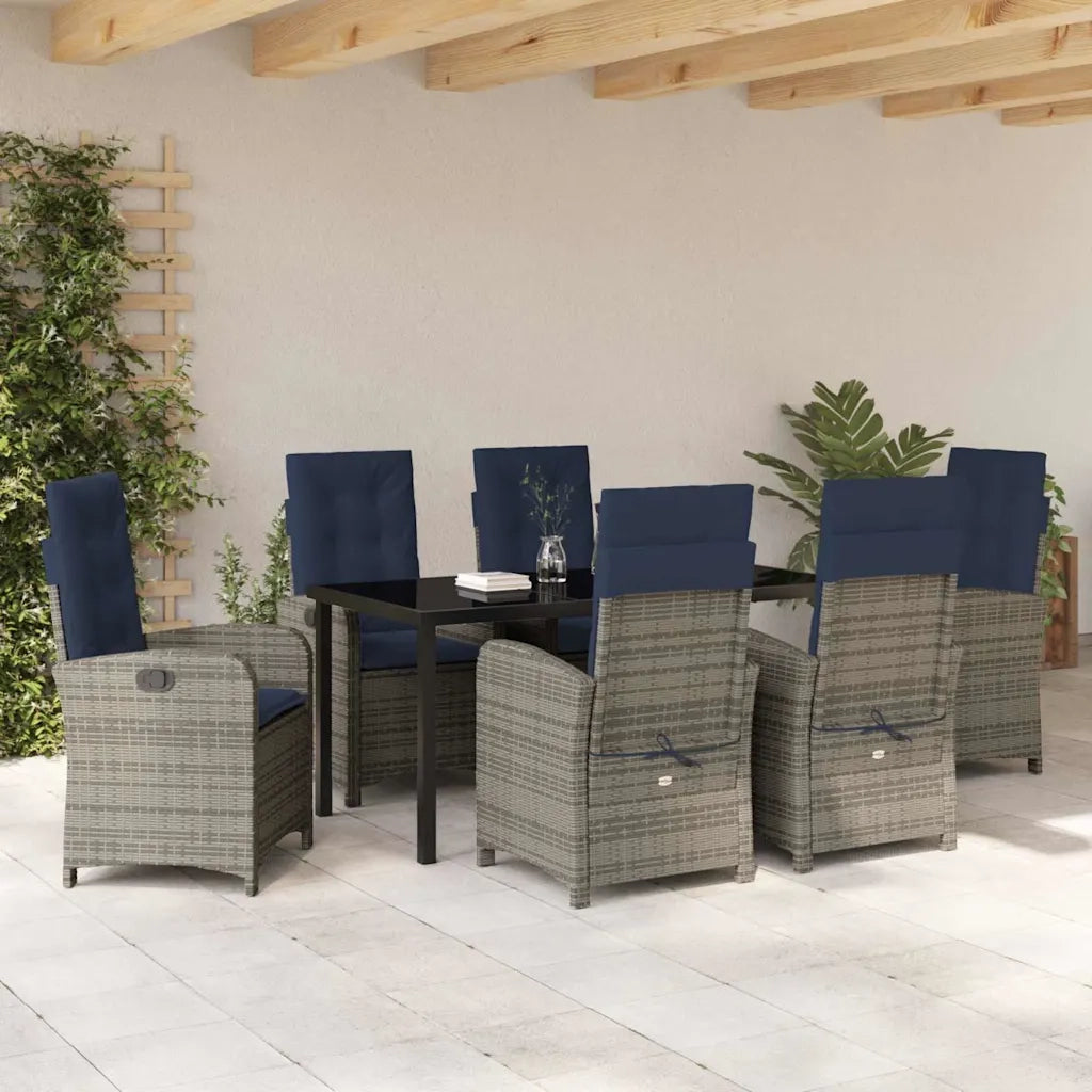 Set da Pranzo per Giardino con cuscino 7 pcs Grigio polyrattan