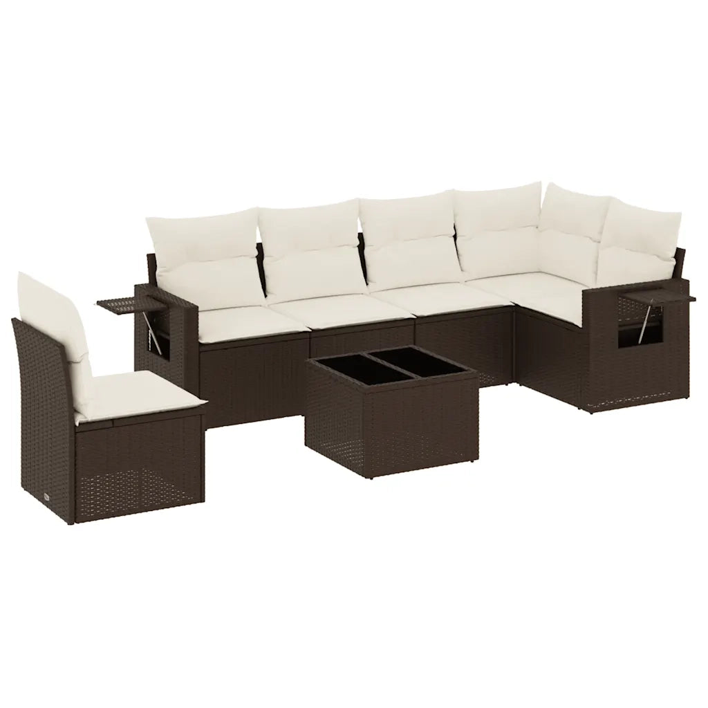 Set Divani da Giardino 7 pz con Cuscini Marrone in Polyrattan 3252580