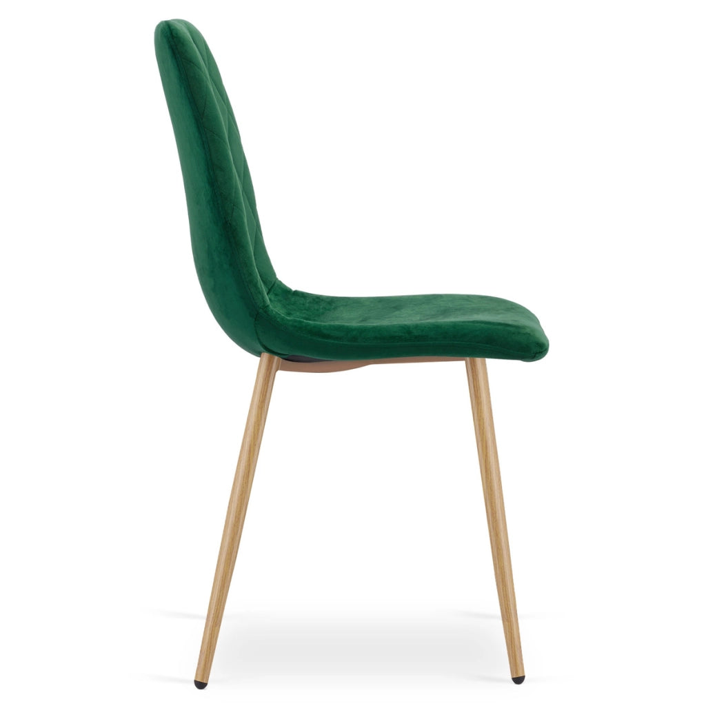Sedia Turin in velluto verde scuro con gambe effetto legno
