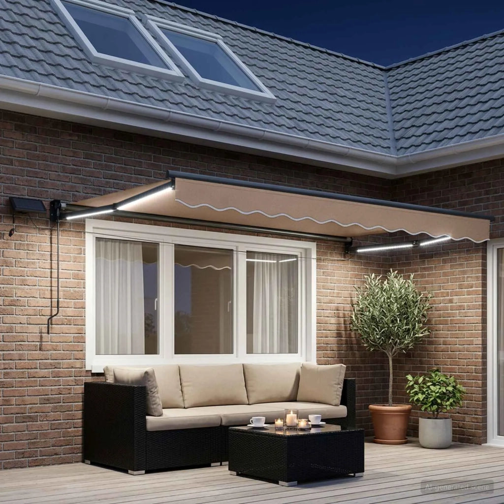 Tenda retrattile manuale con LED Tortora 3425873