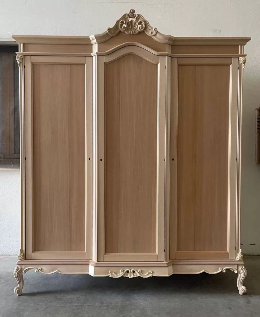 Armadio 3 porte classico barocco legno grezzo 193x73x230 - Mobili 2G