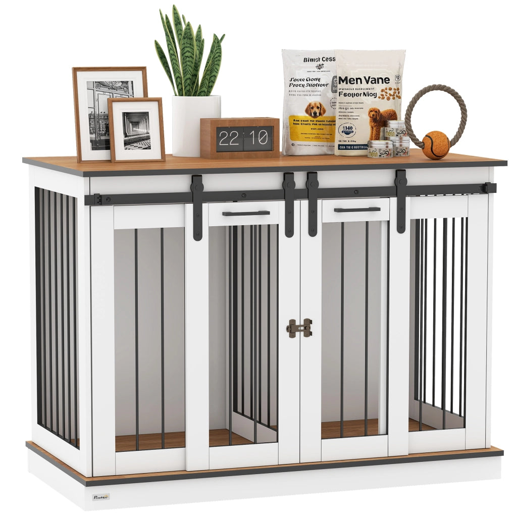 Gabbia per Cani con 2 Porte ¨C Xylo ¨C Design Rustico Bianco con Serratura