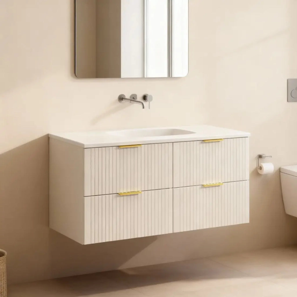 Set da bagno NOXERA 120 cm – Marrone Congo – Mobile con 4 cassetti + piano per lavabo