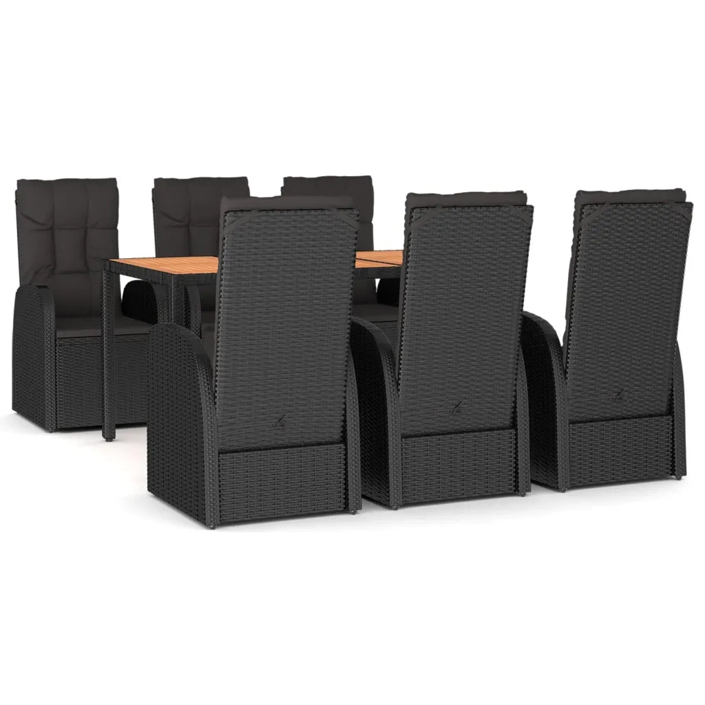 Set da Pranzo da Giardino 7 pz Nero con Cuscini in Polyrattan 3157602