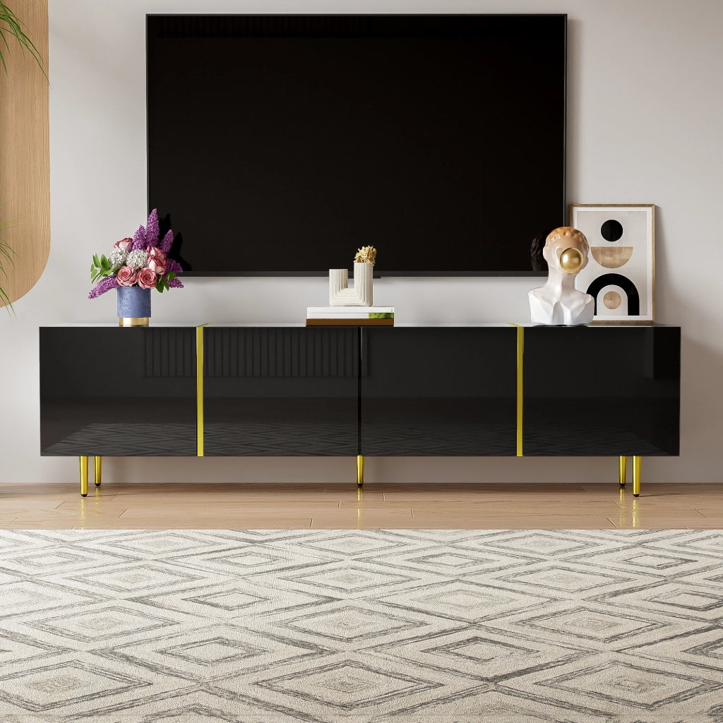 Cassettiera per TV nera lucida in MDF lunghezza 170 cm