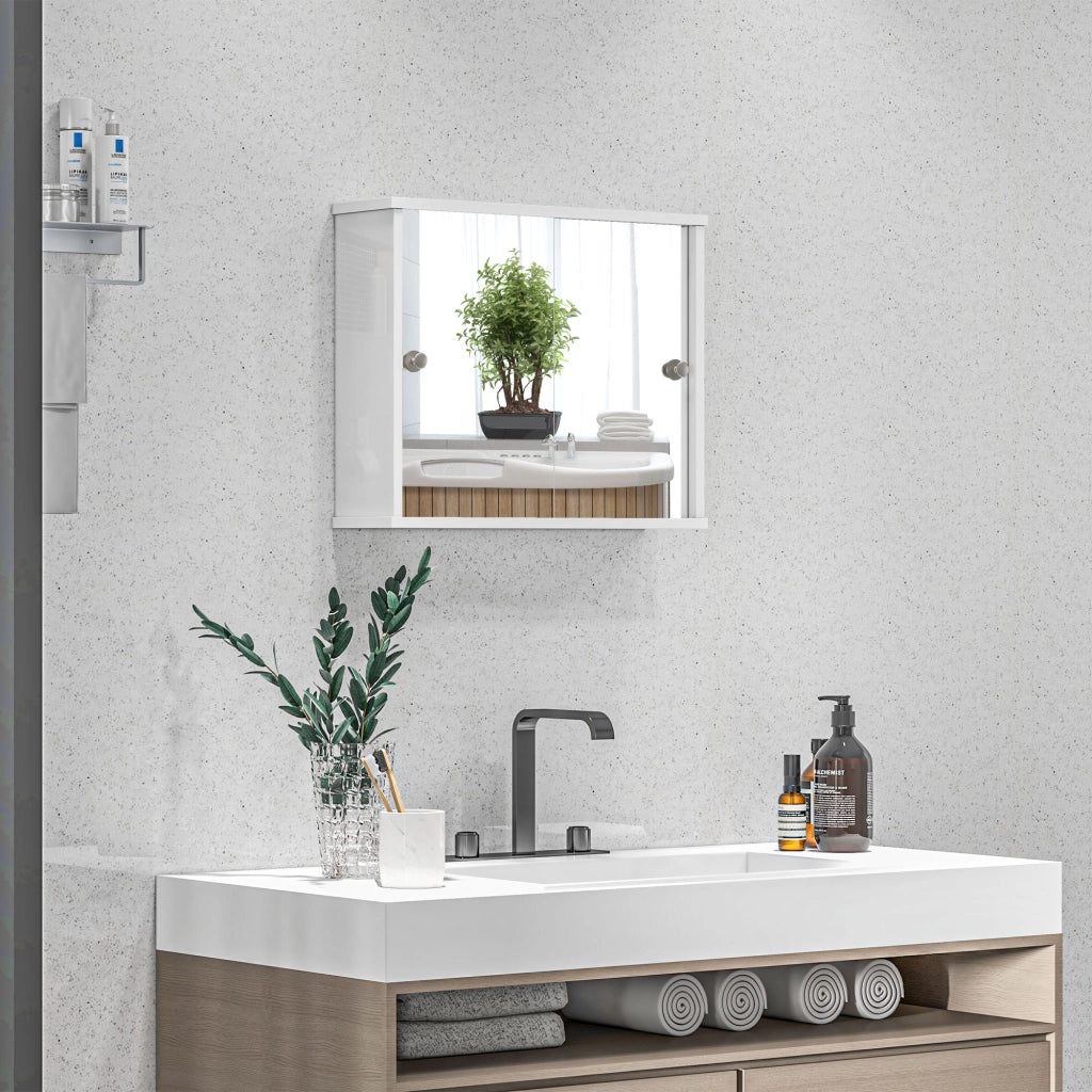 Armadio Bagno con Specchio e Ripiano Aggiustabile ¨C Minimal ¨C Bianco 55x15x45