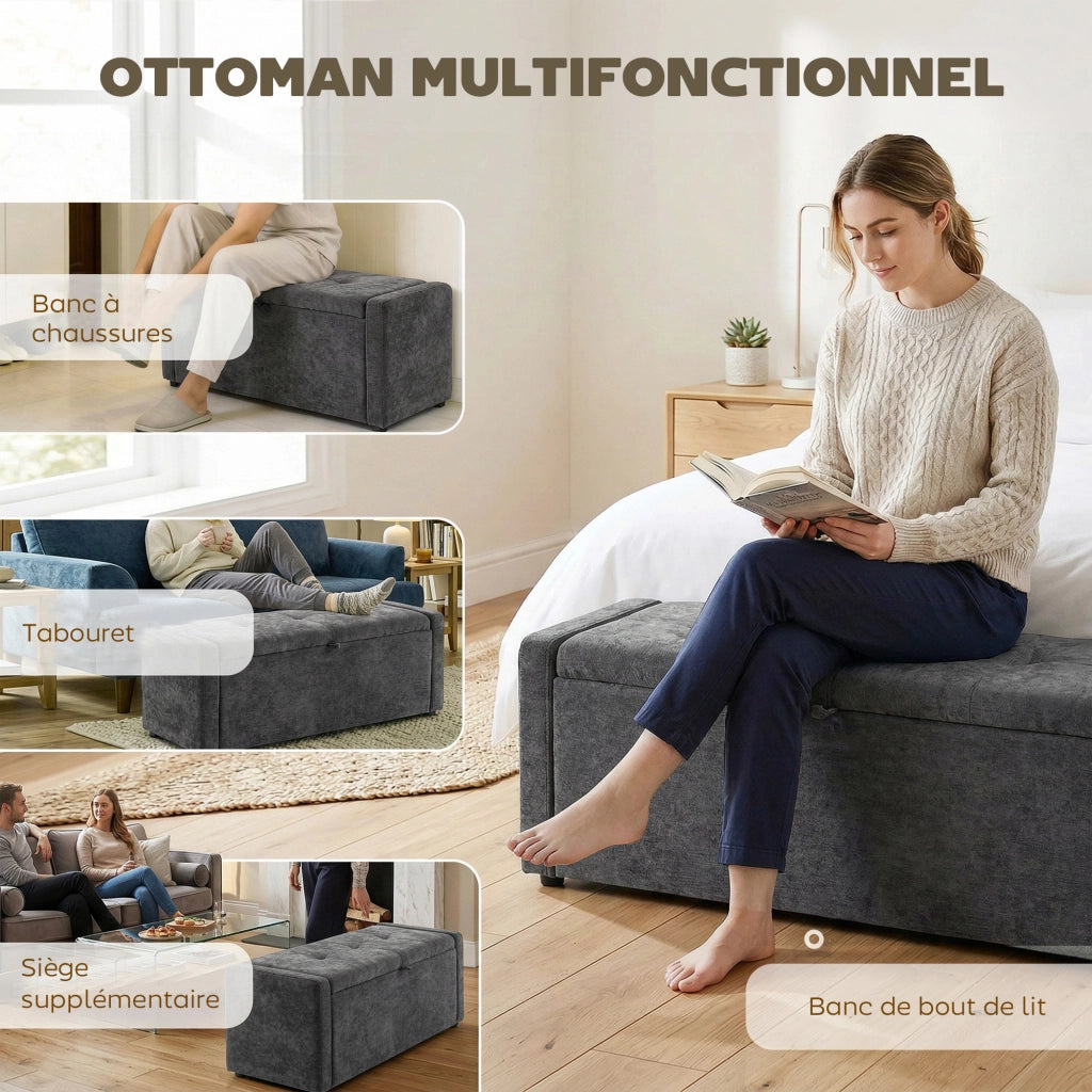 Pouf Contenitore ¨C Minimal ¨C Grigio Scuro 122x48x44 cm