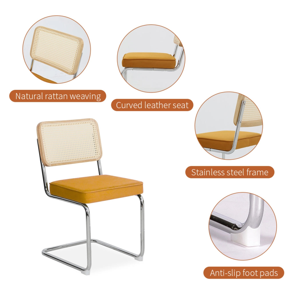 Sedie da Pranzo Set 2 Pezzi ¨C MINIMAL ¨C Velluto Rattan, Gambe Cromate, Design Moderno