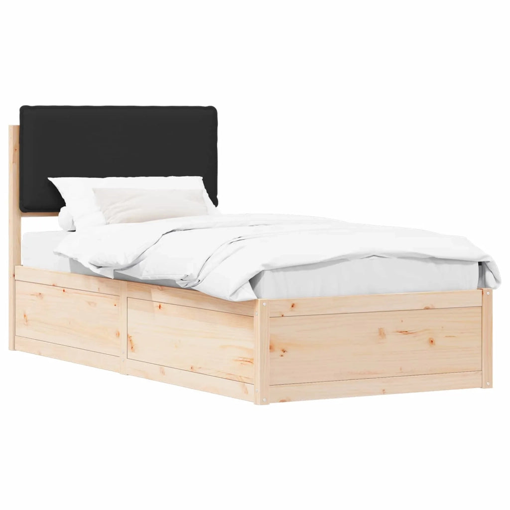 Letto con Testiera Rivestita-Struttura Letto con Testiera Nero 90 x 190 cm Pino massello 140446