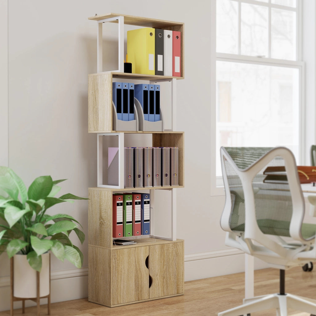 Libreria con ante e ripiani ¨C zephmum ¨C legno naturale 60x24x179 cm