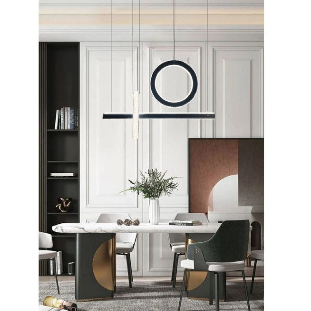 Trade Shop - Lampadario Led 80w A Sospensione Luce 6500k 4000k Effetto Cristallo Moderno Lp-23 - Nero-bianco Naturale      -