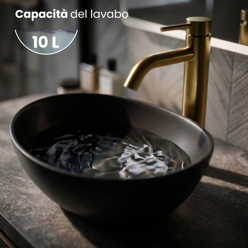 Lavabo da appoggio ovale OVALIS ceramica 41 cm Nero Opaco