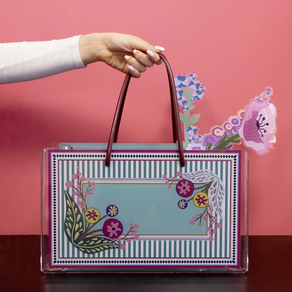 SHOPPER MEDIA CHARLOTTE IN CRISTALLO ACRILICO TRASPARENTE E CON DECORO DANUBIO
