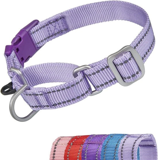 Cinturone di Martingala Riflettente per Cani - Antisfugga e Anti-Trascinamento con Chiusura Rapida - Adatto per Teste Piccole, Medie, Colorazione Medio Lila
