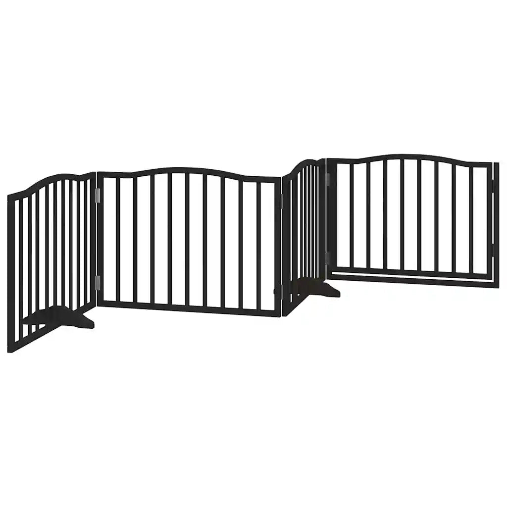 Cancelletto per cani con porta pieghevole 4 pannelli nero 320 cm in legno di pioppo 352225
