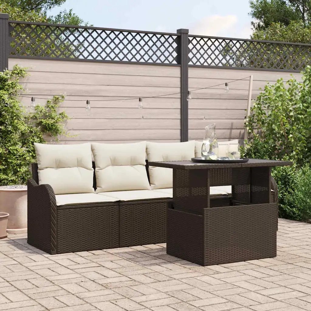 Set Divano da Giardino 5 pcs Marrone Rattan in Polipropilene