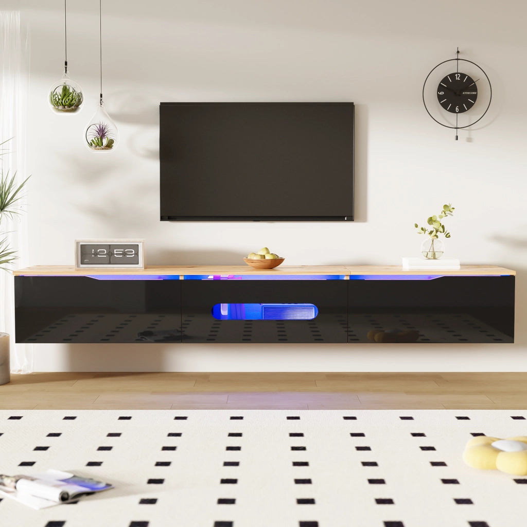 Credenza TV nera e legno 180 cm in MDF e truciolare