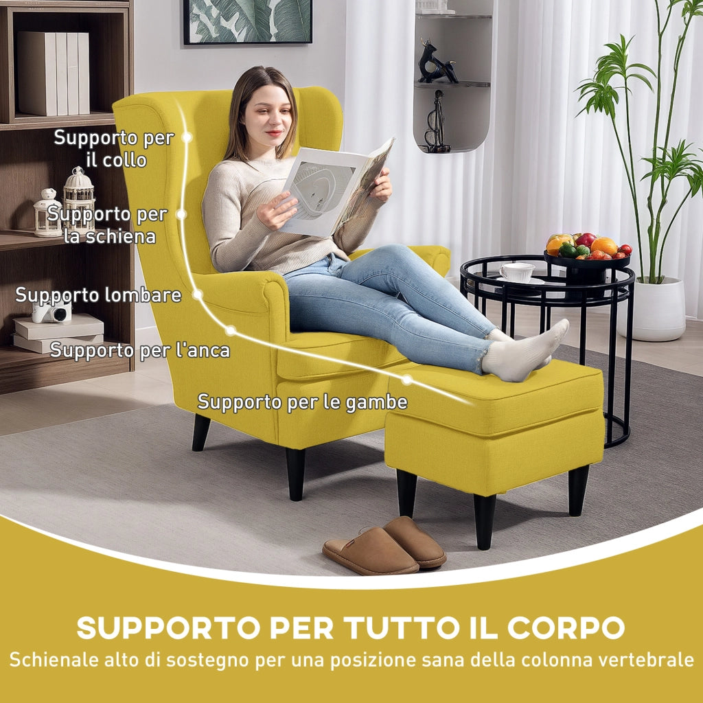 Poltrona Reclinabile con Poggiapiedi ¨C Zephmum ¨C Tessuto Giallo 75x83x104