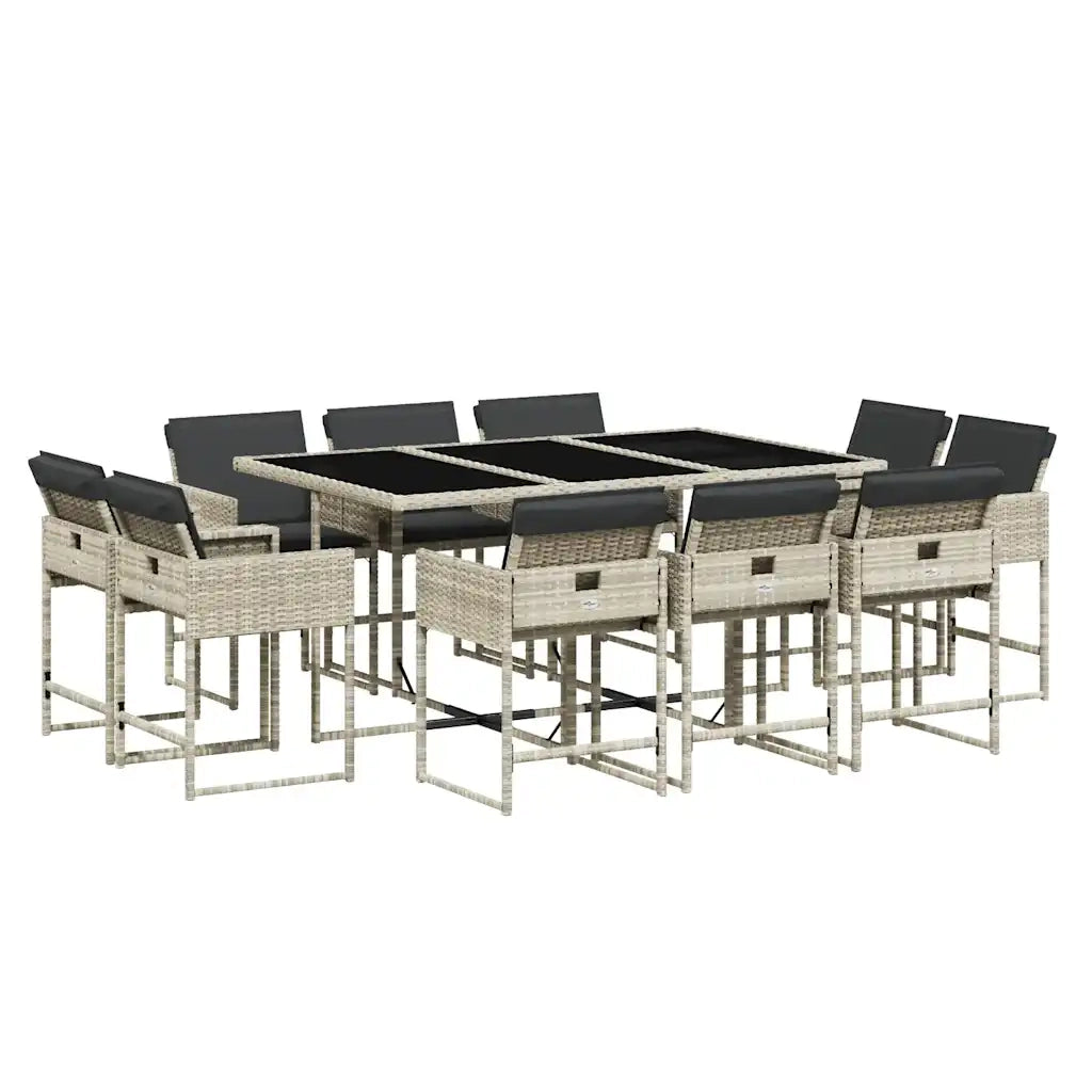 Set Pranzo Giardino 11pz con Cuscini Grigio Chiaro Polyrattan 3278158