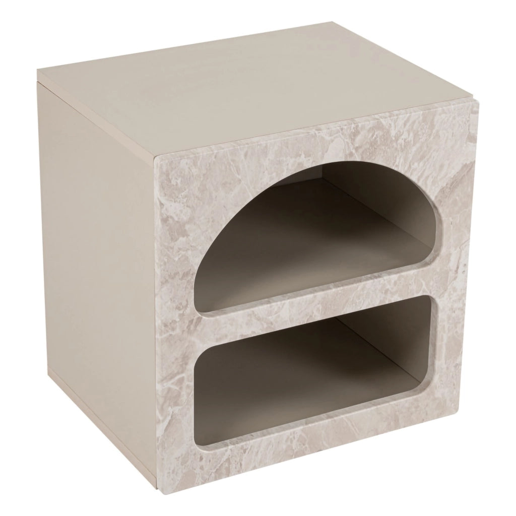 Nara, Comodino 3 Ripiani, 50x40x50h cm Bianco Marmo