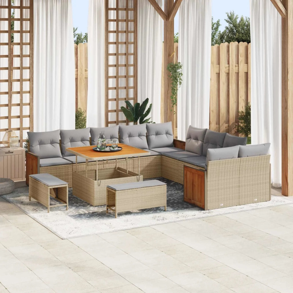 Set Divano da Giardino con cuscino 13 pcs Beige e Grigio Chiaro 3363227