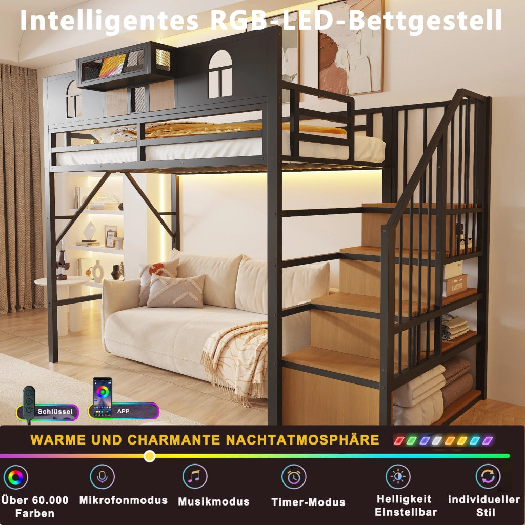 LETTO a soppalco 90x200 cm in metallo nero