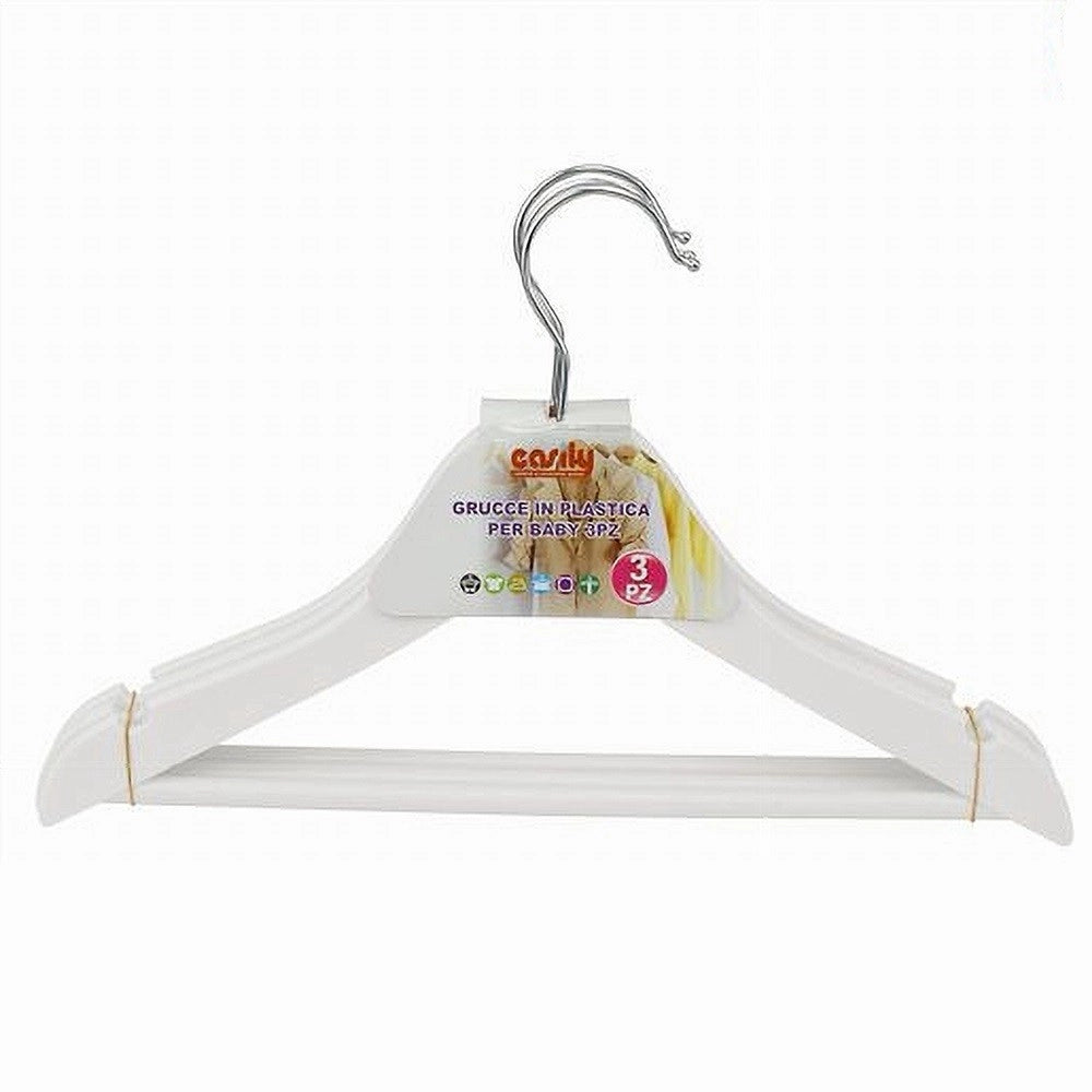 Trade Shop - Set 3pz Grucce Stampelle Appendiabiti Vestiti Pantaloni Per Bambini Bianco 79313 -