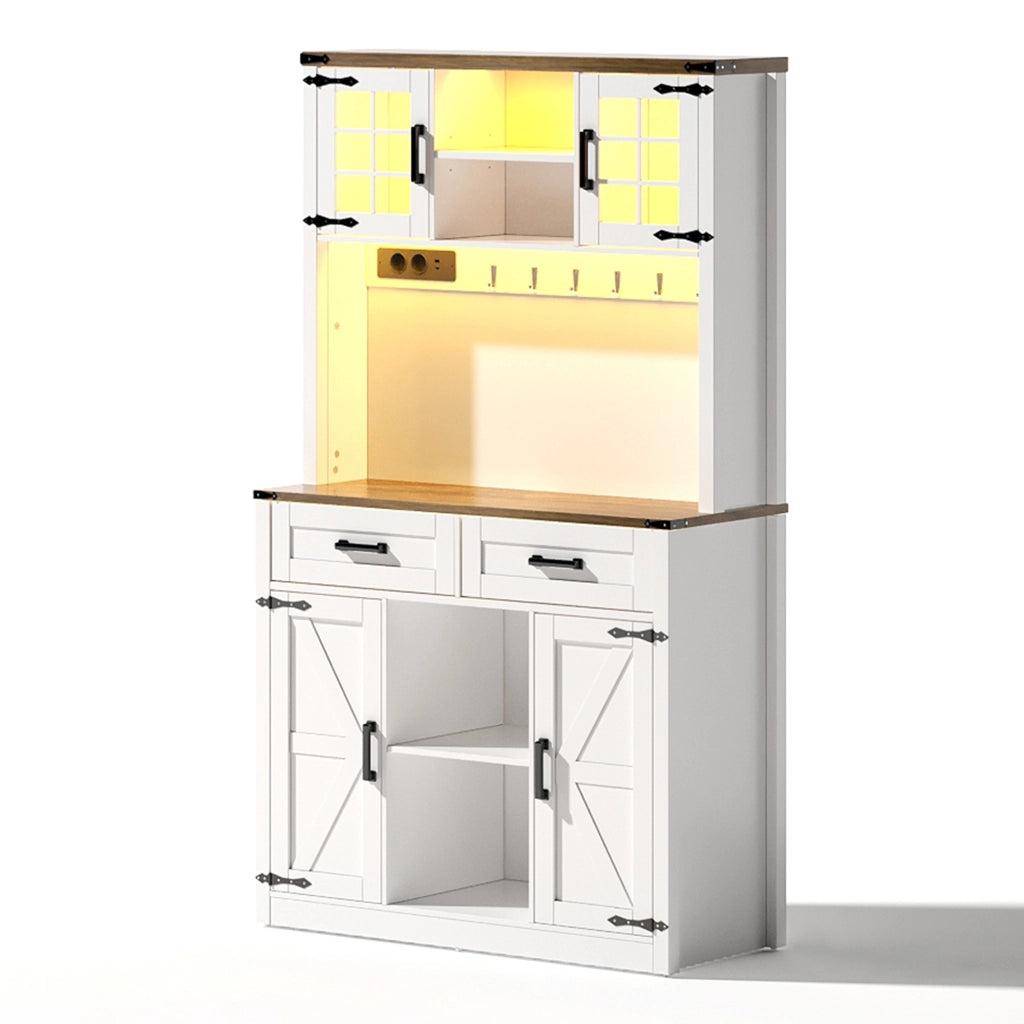 Mobile Bar con LED e Prese, Buffet Cucina con Cassetti e Ripiani ¨C MINIMAL ¨C Bianco