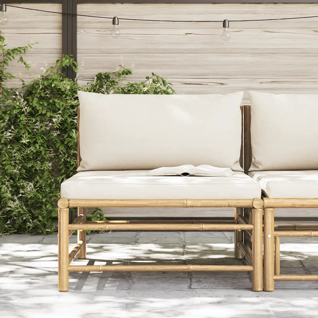 Divano Centrale da Giardino con Cuscini Bianco Crema in Bambù 313146