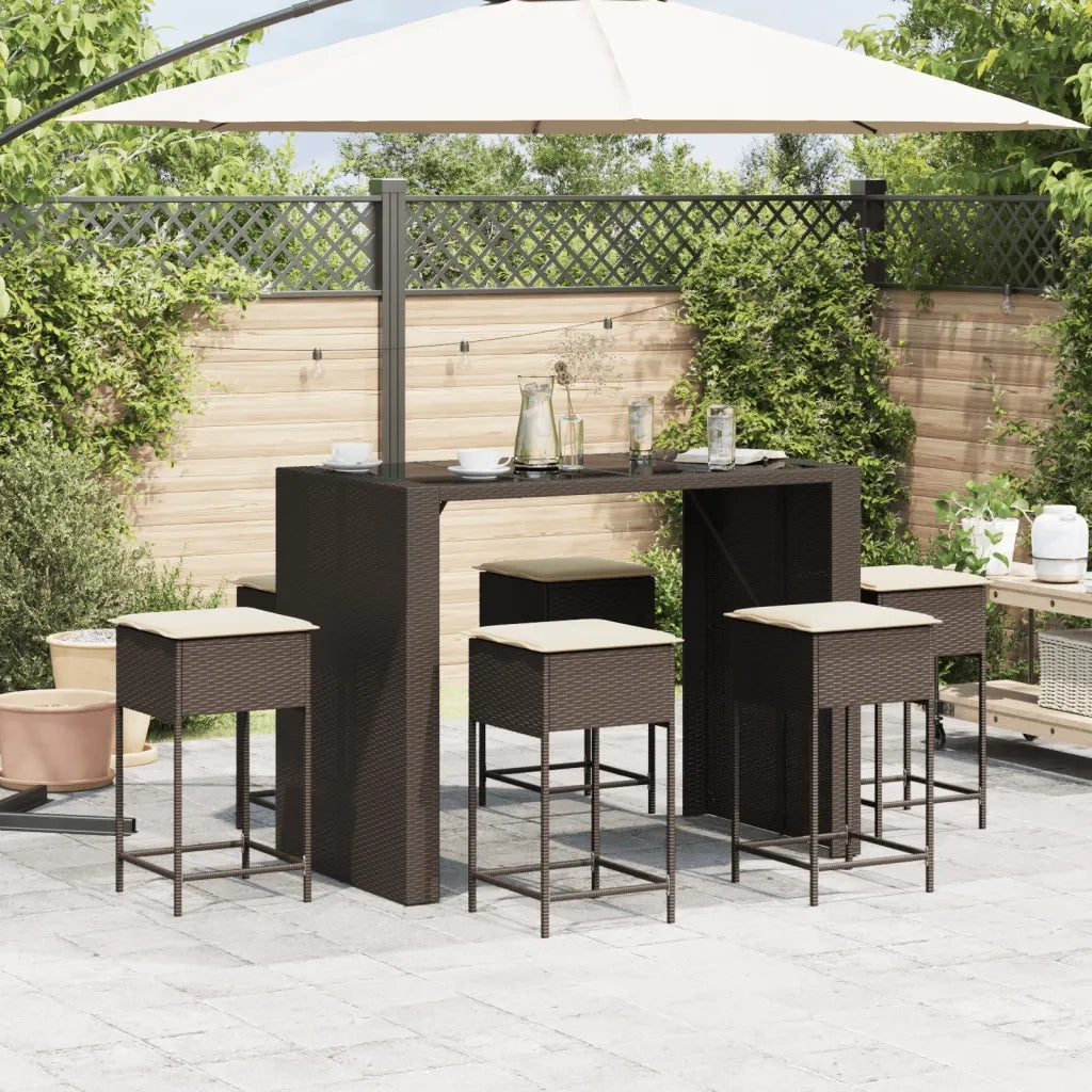 Set Bar da Giardino 7 pz con Cuscini in Polyrattan Marrone 3261509