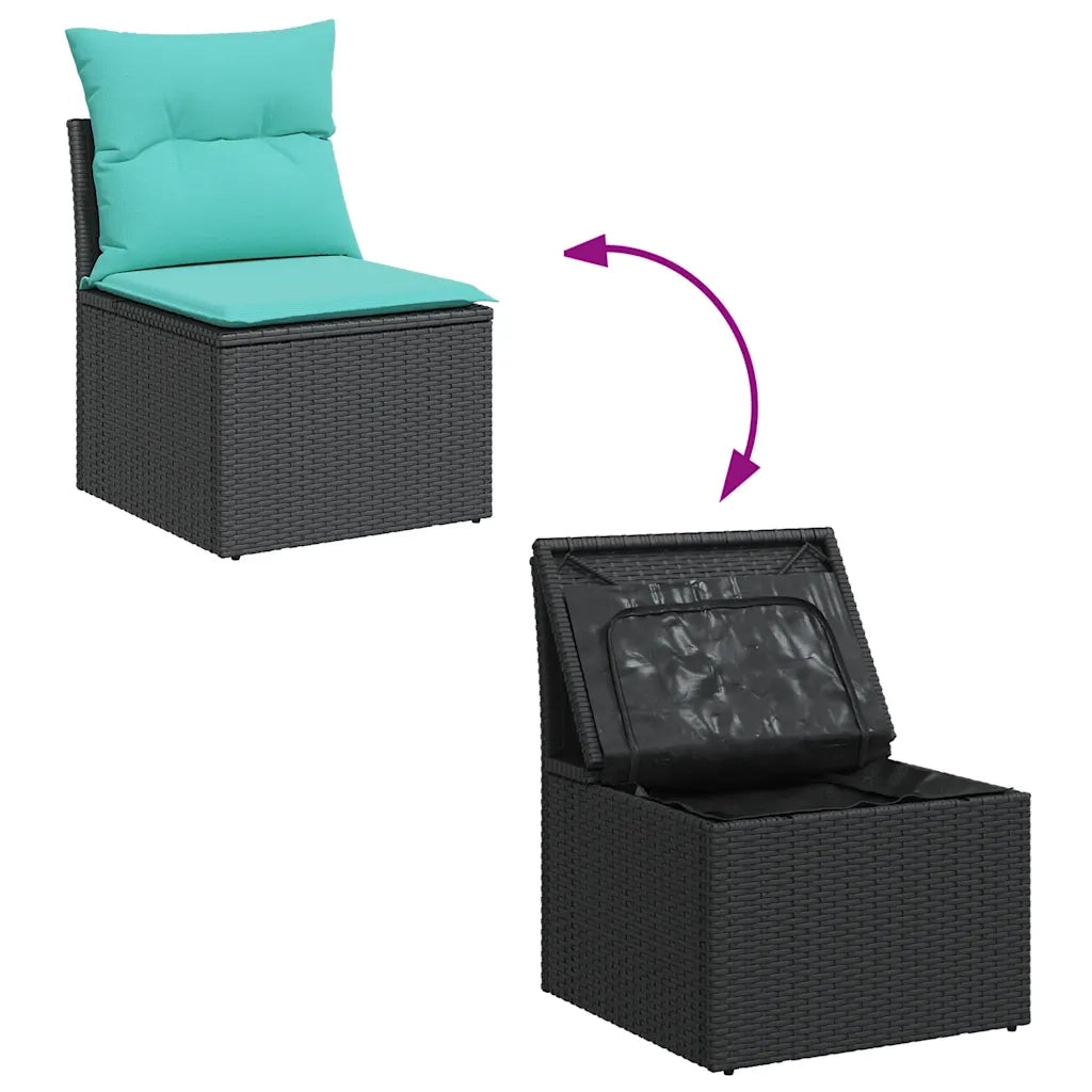 Set Divani da Giardino 6 pz con Cuscini Nero in Polyrattan e acacia 3327662