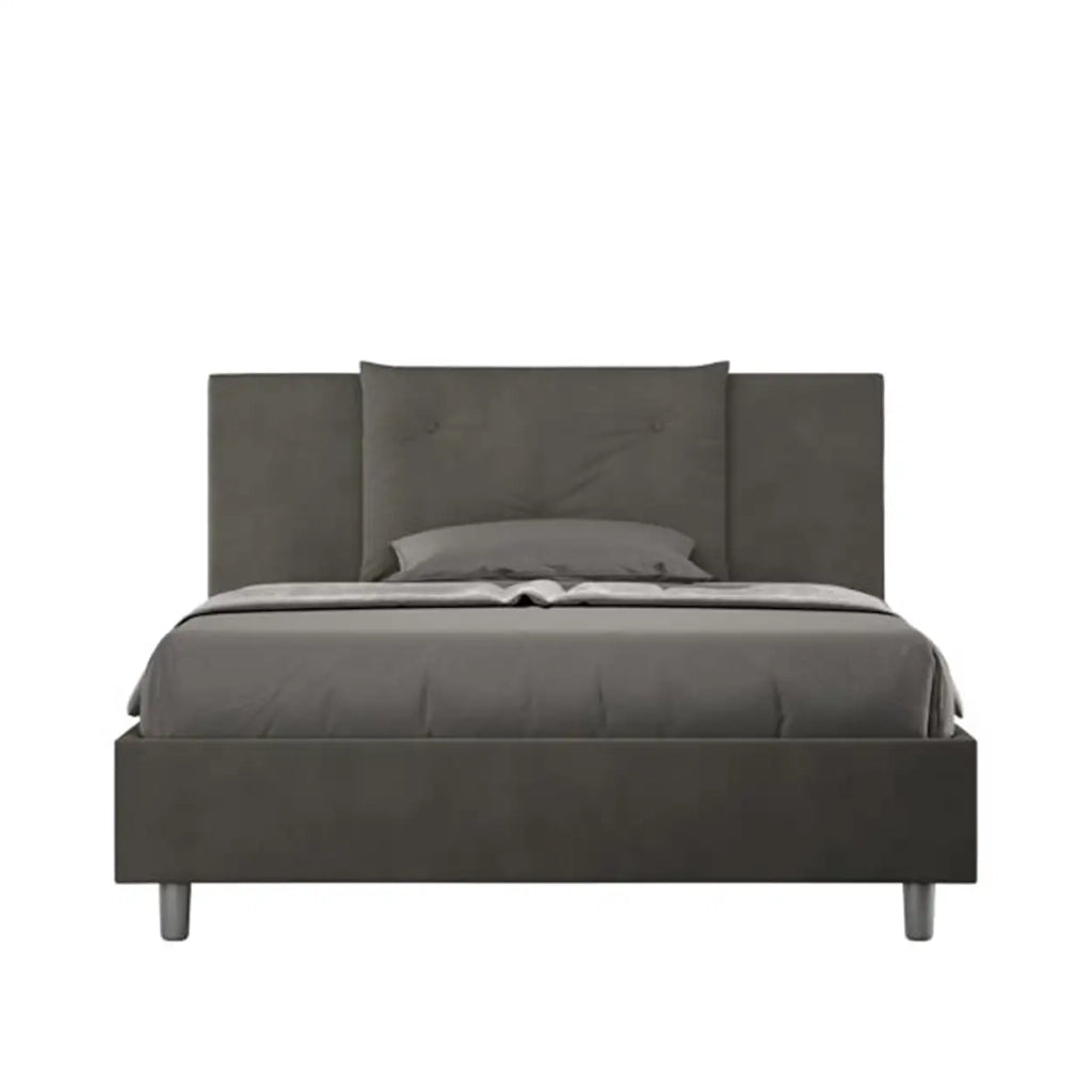 Letto matrimoniale francese con rete imbottito 140x200 microfibra grigio Appia
