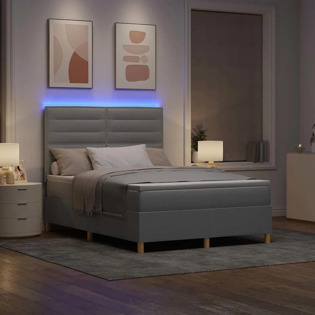 Letto a Sorgente LED Grigio chiaro 140 x 200 cm Tessuto