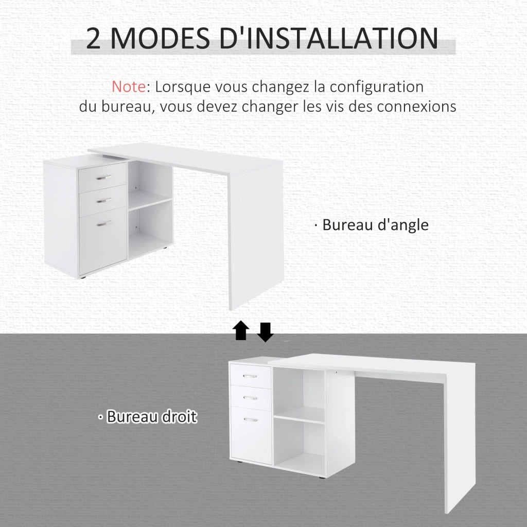 Scrivania angolare con cassetti e ripiani ¨C zephmum ¨C MDF bianco