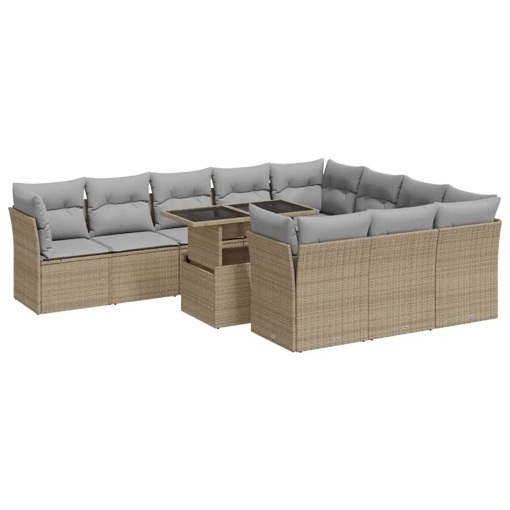 Set Divani da Giardino 11 pz con Cuscini Beige in Polyrattan 3326230