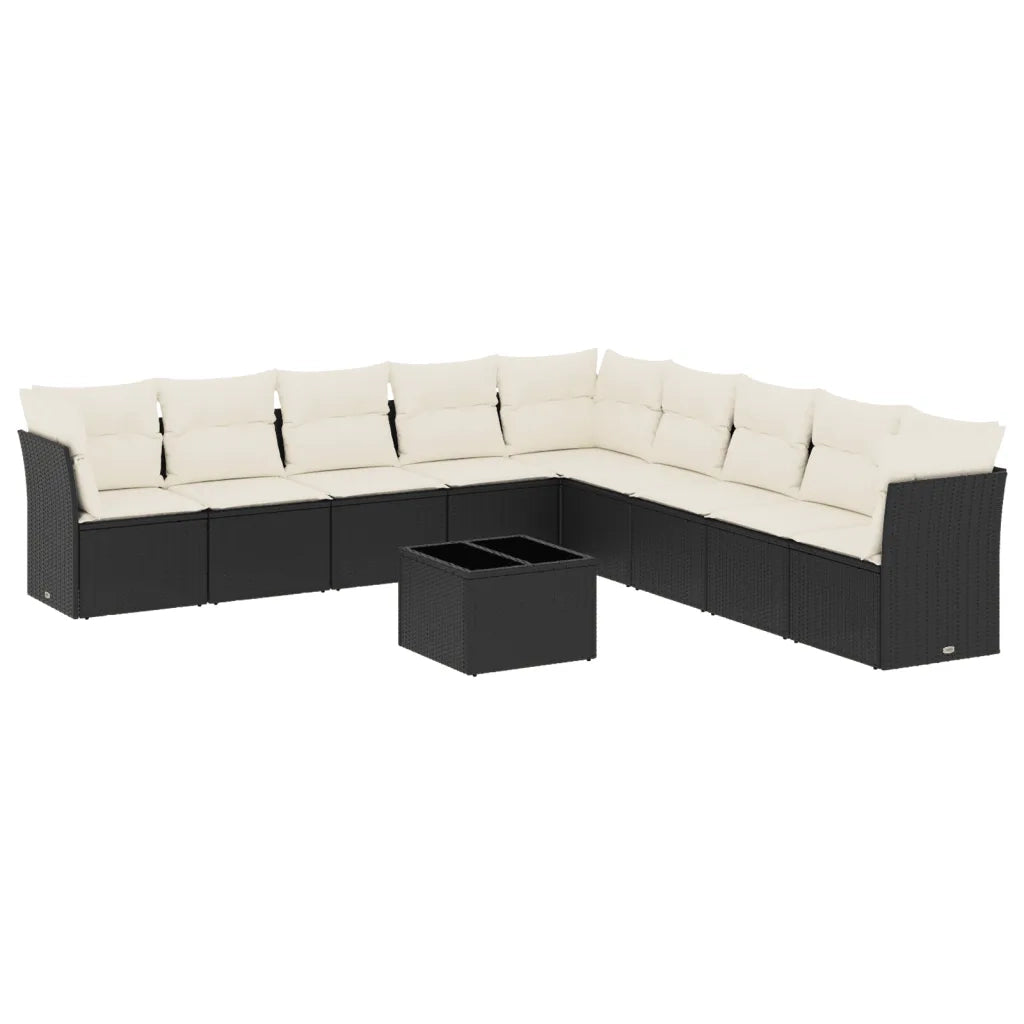 Set Divani da Giardino 10pz con Cuscini in Polyrattan Nero 3249625