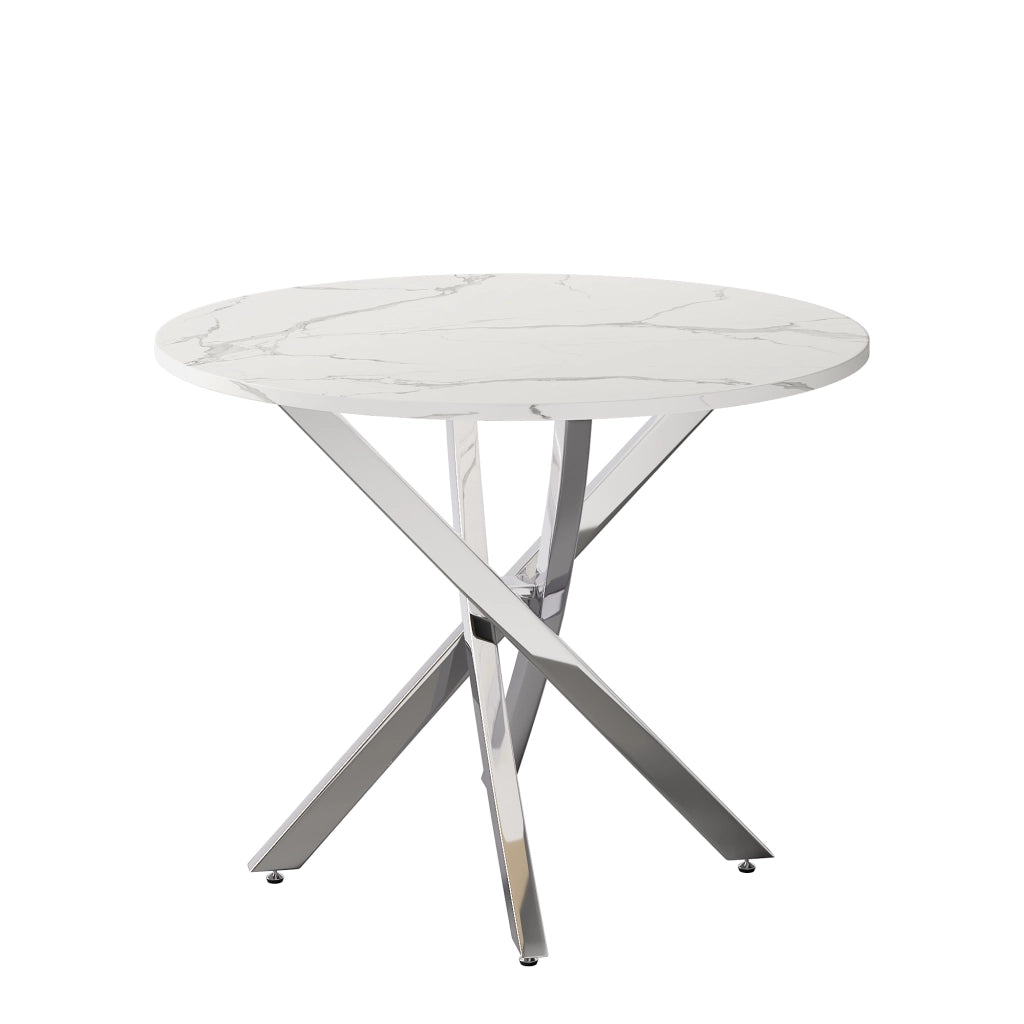 TAVOLO da pranzo rotondo 80 cm effetto marmo bianco e argento