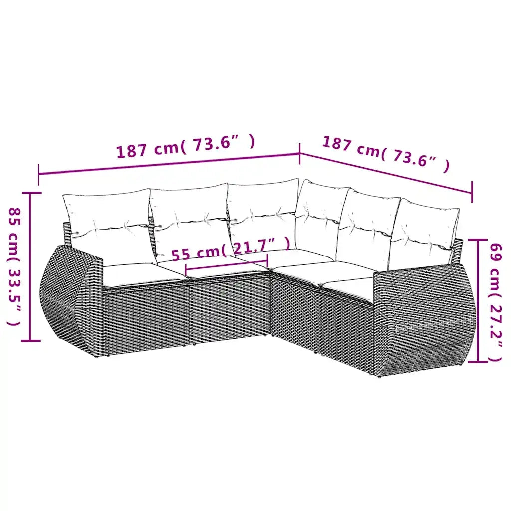 Set Divano da Giardino 5pz con Cuscini Grigio Chiaro Polyrattan 3221351