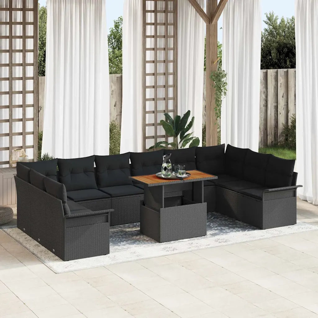 Set Divano da Giardino con cuscino 11 pcs Nero polyrattan 3349386