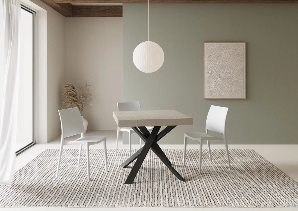 Tavolo allungabile 90x90/194 cm Clerko cashmere gambe antracite