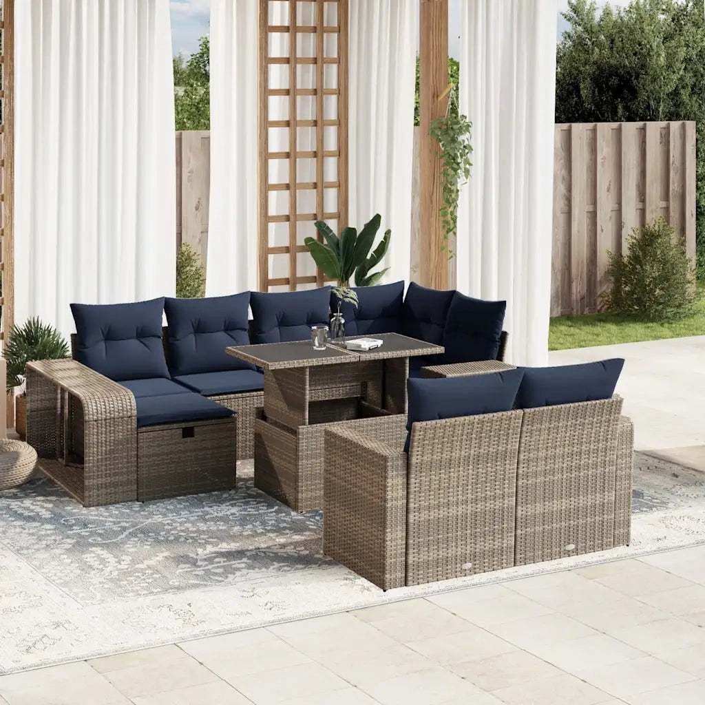 Set Divani da Giardino 11 pz con Cuscini Grigio in Polyrattan 3276507