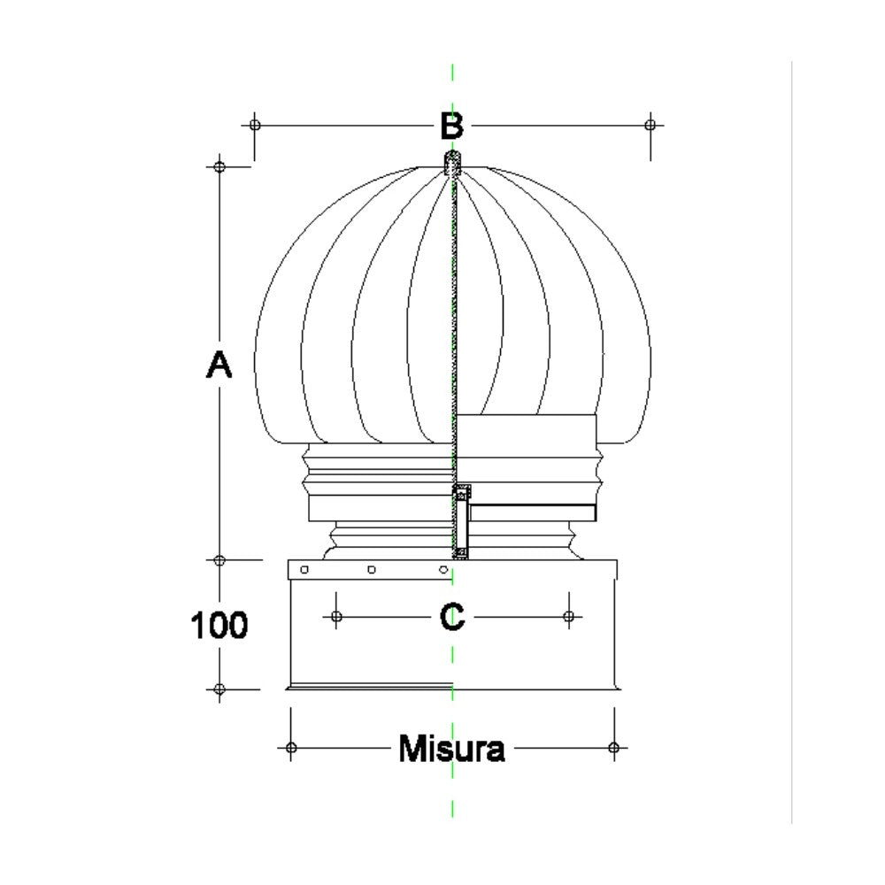 Fumaiolo da 47x47cm base quadra tipo radiante eolico inox aisi 304